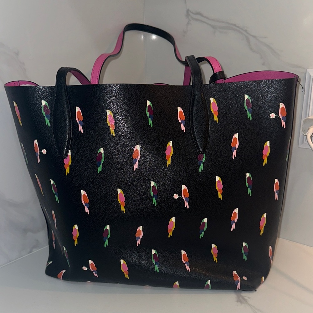 Kate Spade Black Tote with Colorful Parrot Design - Picture 3 of 16